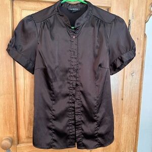 A Byer Vintage Brown Silky Fitted Blouse Size XS/S Whimsigoth Preppy Fairy Y2K